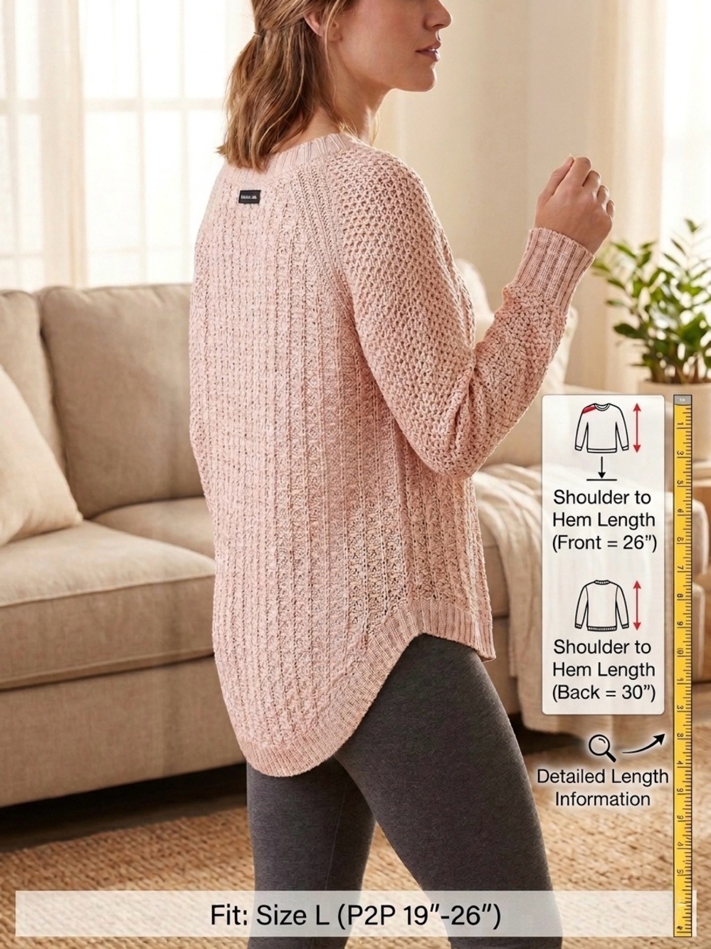 Calvin Klein Jeans Open Knit Chunky Sweater High Low Curved Hem Pink Size L